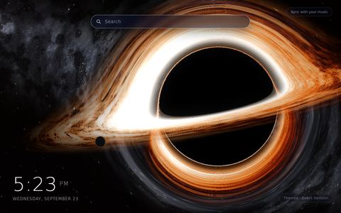 Event Horizon living wallpaper: a gravitationally lensed black hole whose disc wraps over and under the shadow