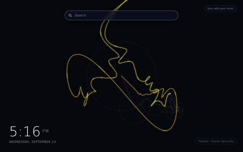 Fourier Epicycles New Tab theme: a chain of glowing circles of decreasing size drawing a looping curve on a dark Chrome New Tab page