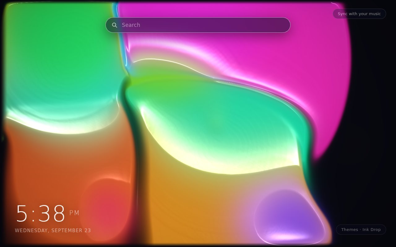 Ink Drop New Tab theme: clouds of coloured ink spreading through dark water across the Chrome New Tab page