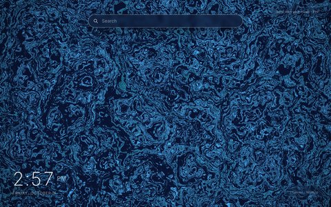 Marble New Tab theme: swirling blue and navy marbled paint filling the Chrome New Tab page with the clock and search box