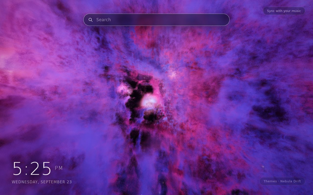 Nebula Drift New Tab theme: rolling clouds of rose, violet and cobalt nebula dust lit from within, with stars behind